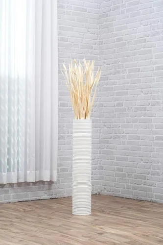 Vista 7 de Leewadee Florero grande de 26 pulgadas de madera de mango para hierba de pampas, flores secas Blanco