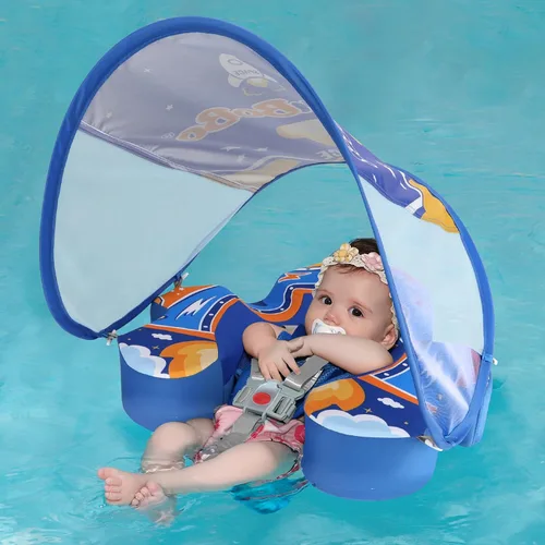 Vista 6 de Swimbobo Baby Floats for Pool with Canopy Non Inflatable Soft Skin-Friendly Fabric Material Infant Swim Float for Boys and Girls Swimming Pool Toys