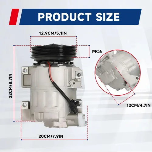 Vista 7 de waltyotur Reemplazo de Compresor de A/C AC para Nissan Altima 2007-2012, Nissan Sentra 2.5L 2007-2012 CO 10886C 92600JA00A