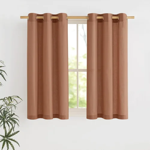 Vista 250 de NICETOWN - Cortinas de lino angora para ventana de cocina sobre el fregadero, con ojales, lino grueso angora, tratamientos cortos para ventanas
