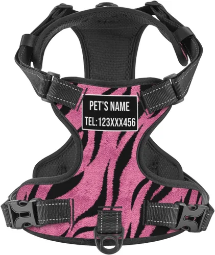 Vista 28 de Arnés personalizado para perro sin tirones, chaleco personalizado de hueso de perro con nombre de mascota, arnés reflectante ajustable personalizado