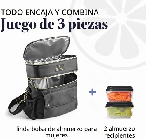 Vista 2 de Fit & Fresh Westminster - Lonchera aislada de doble compartimento para mujer, juego completo de almuerzo con 2 contenedores, bolsa térmica aislada