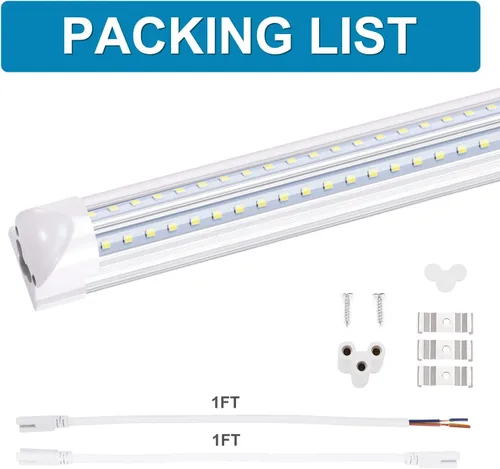 Vista 4 de Tubo de luz LED de 8 pies, tubos LED integrados T8, 72 W, 7200 lm, 6000 K, blanco frío, cubierta transparente, luz de tubo en forma de V de doble