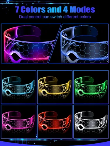 Vista 4 de TOODOO 4 pares de anteojos con visera LED, gafas futuristas luminosas para rave, 7 colores, 4 modos para club, fiesta de Navidad