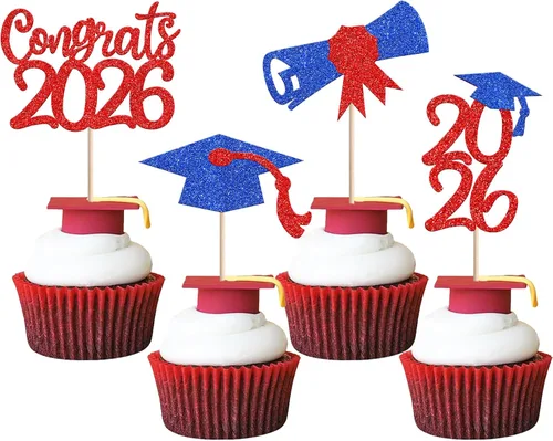 Vista 44 de 30 piezas de decoración para cupcakes de graduación para la clase de 2026 con purpurina brillante para el futuro diploma hecho 2026 Felicidades