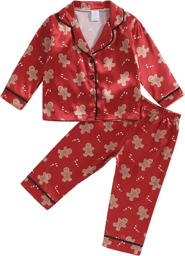 Vista 15 de Conjunto de pijama de satén para niños, niña y niño, con botones, camiseta para dormir+pantalones largos, ropa para dormir y de estar en casa W Rosa
