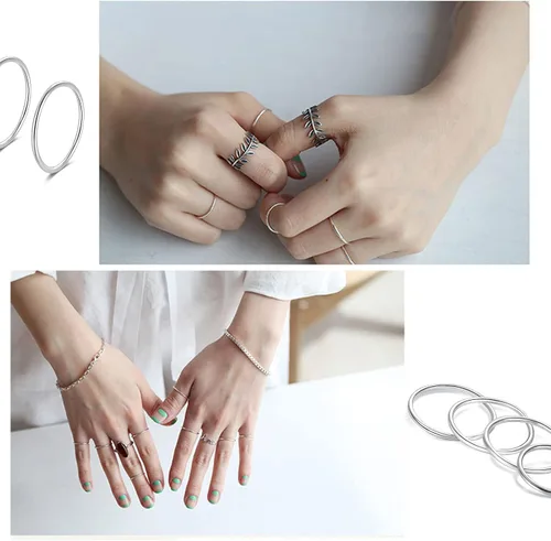 Vista 4 de CANDYFANCY Anillos delgados de plata de ley 925 de 0.039 pulgadas apilados por debajo de la rodilla para mujer, anillos apilables, tamaño 2.5-8.5