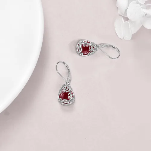 Vista 186 de Aretes colgantes con forma de lágrima de filigrana de piedra lunar de plata de ley 925 con cierre de palanca para mujer, regalos de joyería