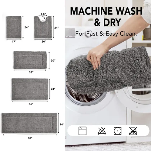 Vista 2 de Deconovo Alfombra de baño antideslizante, ultrasuave, de secado rápido, súper absorbente, lavable a máquina, alfombra de felpa prémium para baño