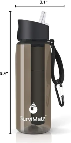 Vista 10 de SurviMate Botella de Agua Filtrada de Ultra-Filtración de 5 Etapas de 0.01μm, Material Libre de BPA, Certificada NSF/ANSI 42 y 372, Botella