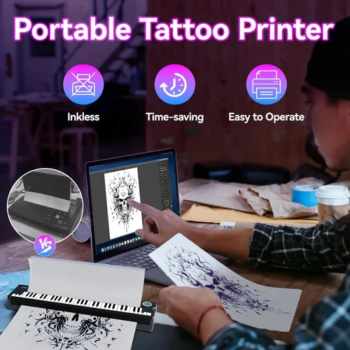 Vista 7 de Impresora de plantillas de tatuaje PeriPage Pino, máquina de transferencia
