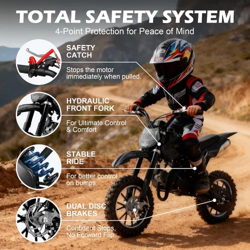 Vista 3 de Motocicleta de motocross para niños de 8 a 14 y 2 tiempos Negro