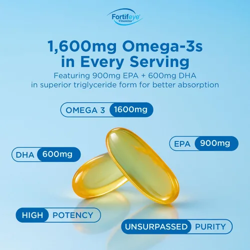 Vista 3 de Fortifeye Super Omega-3 Aceite de pescado – 60 unidades – 1600 mg EPA + DHA – Triple fuerza ultra puro rTG Omega-3 concentrado y purificado por