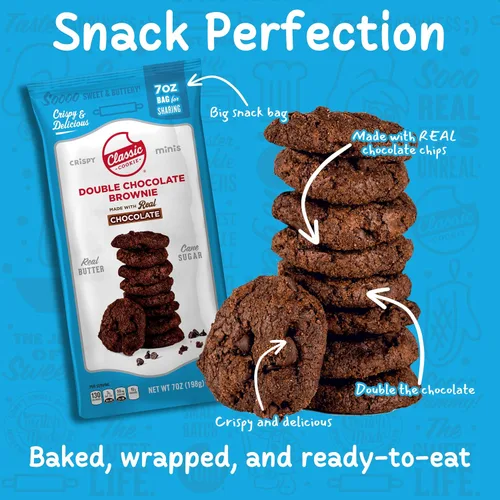 Vista 3 de Classic Cookie, Mini galletas crujientes, brownie de chocolate doble de 7 onzas, 2 bolsas