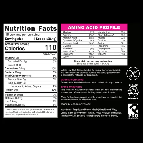 Vista 7 de PRO NUTRITION LABS Proteína de suero de leche en polvo para mujeres, apoya la masa muscular magra, baja en carbohidratos, sin gluten, alimentado