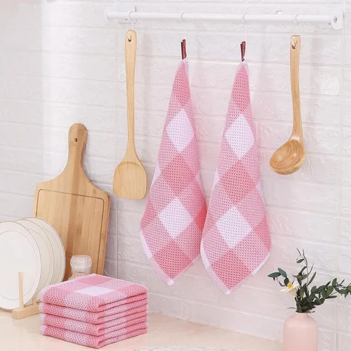 Vista 7 de Homaxy 100% Cotton Check 6 Pack Dish Cloths, 12" x 12", White & Pink Blanco & Rosa
