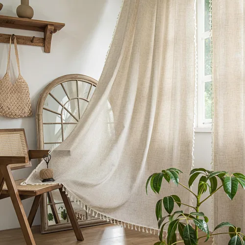 Vista 16 de Sutuo Home 2 paneles de cortinas bohemias de 63 pulgadas de largo para dormitorio, tratamientos de ventana bohemias de encaje de ganchillo Geometría