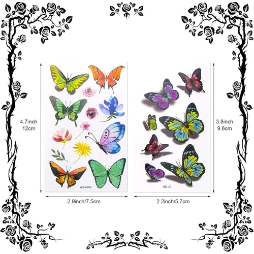 Vista 2 de PAGOW 40 hojas (alrededor de 250 unidades) tatuajes de mariposa autoadhesivos para adultos y niños y mujeres, calcomanías temporales impermeables