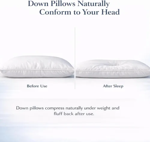 Vista 3 de Continental Bedding Almohada de plumas de doble cámara estilo hotel de 300 hilos de algodón para dormir laterales y de espalda, tamaño Queen
