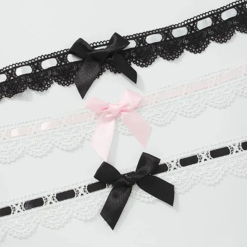 Vista 4 de Asphire Gargantilla sexy de encaje con nudo de lazo, gargantilla Kawaii Lolita Corazón Flor Gargantilla Tie Cravat Joyería Regalo para Mujeres Niñas