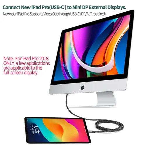 Vista 3 de YMY Cable USB C (la fuente) a Mini Displayport, 4K 60Hz 6 pies USB tipo C (Thunderbolt 3) a Mini DP de conversión de video, compatible con modo