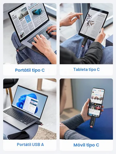 Vista 8 de Lector de Tarjetas SD, Adaptador de Tarjeta Micro SD a USB 3.0 de Dockteck, Lector de Tarjetas de Memoria SD de 5G, Adaptador USB A - C, Lector