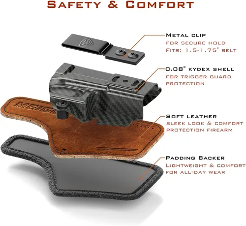 Vista 4 de Funda Taurus G3C con respaldo de almohadilla de espuma, IWB Optics Cut Kydex y funda híbrida de cuero para llevar el apéndice
