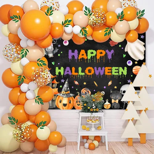 Vista 5 de Avezano Telón de fondo de Halloween espeluznante para fiesta de fantasmas para niños, decoración de Halloween, cumpleaños, baby shower, 7 x 5 pies