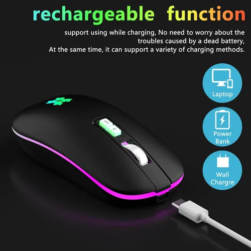 Vista 10 de besky Ratón recargable inalámbrico, mouse portátil silencioso para A-Negro