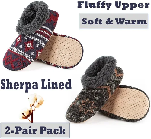 Vista 2 de Cozylook Paquete de 2 pantuflas de casa para hombre, suela suave, calcetines acogedores y mullidos con agarres antideslizantes, regalos únicos