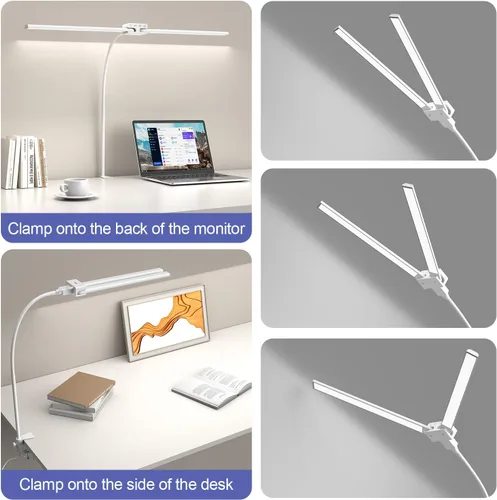 Vista 2 de EppieBasic Lámpara de escritorio LED, luz de escritorio de doble cabezal de 24 W, lámpara de mesa de trabajo de abrazadera de arquitecto, lámparas