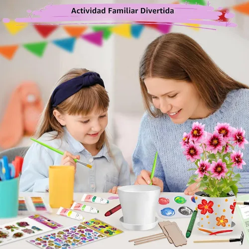 Vista 7 de Kit de jardinería infantil de pintura y plantas para niñas y niños, juguetes de jardín, flores, jardinería, regalo para niños, macetas de flores