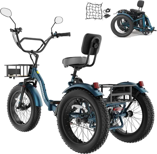 Vista 9 de MOONCOOL Triciclo eléctrico plegable para adultos, Etrike de aluminio de 20 pulgadas, clasificado 500 W, batería extraíble de 48 V frenos de disco