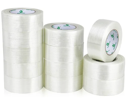 Vista 7 de BOMEI PACK Paquete de 6 cintas de embalaje reforzadas, 5.5 mil 2 pulgadas x 60 yardas, cinta de embalaje adhesiva de fibra resistente