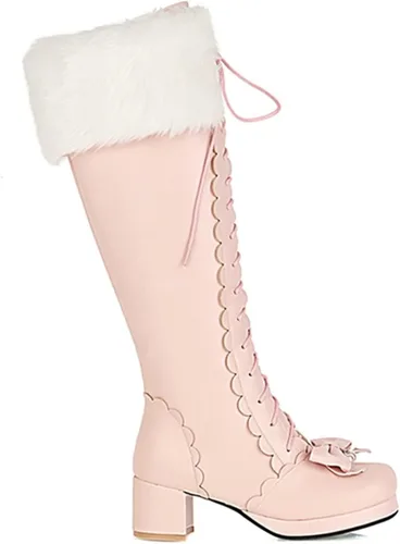 Vista 2 de Botas altas hasta la rodilla con plataforma para mujer, con lazo de invierno, con cremallera, botines largos Kawaii