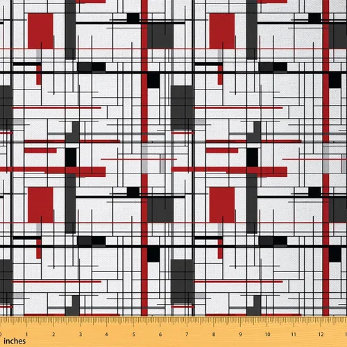 Vista 14 de Feelyou Tela de Tapicería Geométrica, Tela Rectangular Moderna Roja y Gris por Yarda, Abstracta, Impermeable, 1 Yarda, 36" x 58