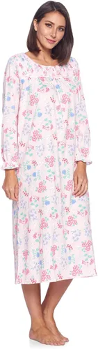 Vista 2 de Casual Nights Vestido de dormir floral de manga larga para mujer, camisón Henley de longitud completa