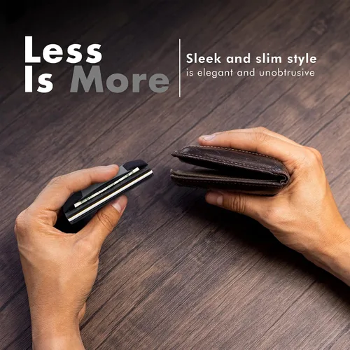 Vista 3 de ROSSM Cartera minimalista para hombre - Cartera delgada RFID para hombre - Cartera delgada de fibra de carbono y metal para tarjetas y dinero