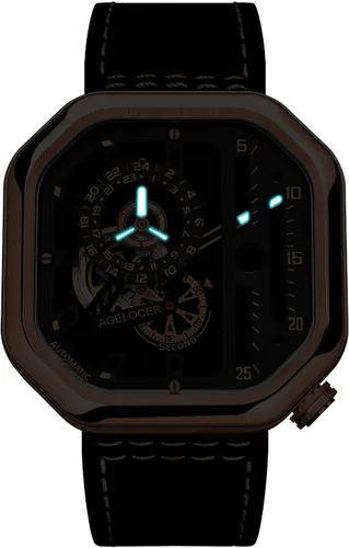 Vista 3 de AGELOCER Reloj cuadrado luminoso de acero inoxidable de lujo automático mecánico para hombre