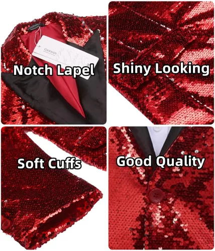 Vista 5 de Coofandy Chaqueta de traje de lentejuelas brillante Blazer de un botón de esmoquin para fiesta, boda, banquete, baile de graduación