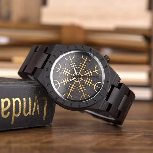 Vista 4 de BOBO BIRD Relojes de madera con grabado único para hombre, correa de madera de lujo con caja de madera de bambú