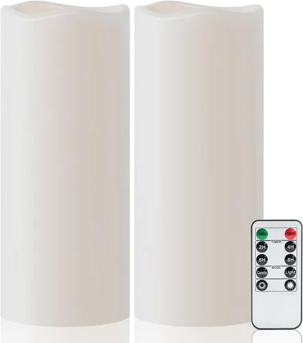 Vista 10 de Amagic Paquete de 2 velas eléctricas de plástico sin llama de 6 x 4 pulgadas para exteriores con control remoto y temporizador, velas falsas