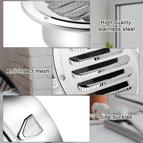 Vista 3 de Zonon 1 pieza de rejillas de ventilación de sofito de acero inoxidable de 4 pulgadas, cubierta de ventilación redonda para secadora con pantalla