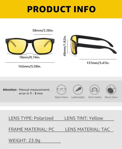 Vista 6 de SIPHEW Lentes de conducción nocturna para hombres y mujeres, lentes polarizados de visión nocturna antirreflejos, lentes tintados amarillos