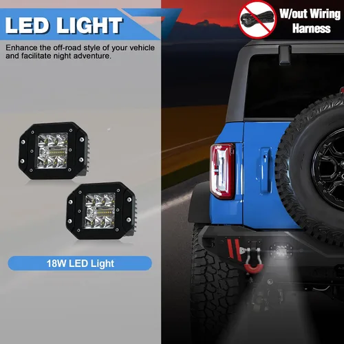 Vista 6 de Parachoques trasero para Ford Bronco 2021-2025 con textura negro de ancho completo con anillo en D y luces LED Textured Black Full Width Step