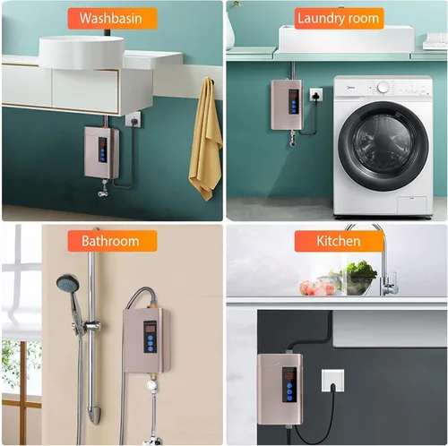 Vista 7 de Calentador de agua eléctrico sin tanque, pequeño calentador de agua instantáneo para fregadero de cocina, 3000 W 110 V, con pantalla digital LCD