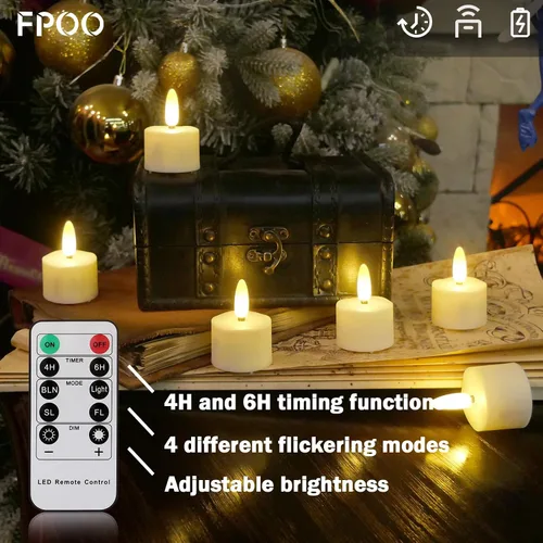 Vista 3 de FPOO Velas de té recargables con temporizador remoto, 6 velas votivas sin llama USB Rechargeable with remote, 4H/6H timer, and warm LED flicker