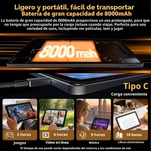 Vista 7 de 2026 Tablet de 10 pulgadas, tableta Android 15 con teclado, 26GB+256GB+2TB Negro