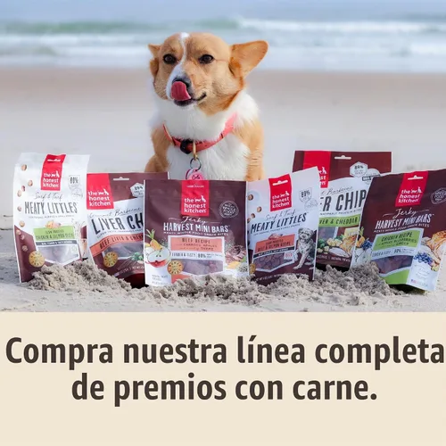 Vista 6 de The Honest Kitchen Meaty Littles - Golosinas para perros, receta de carne de res y salmón, hechas con ingredientes de grado humano, golosinas