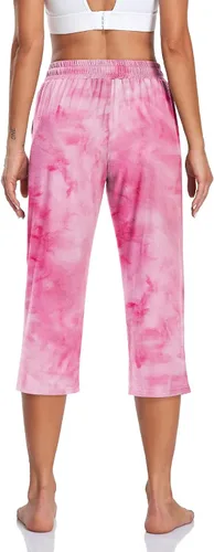 Vista 2 de TARSE - Pantalones capri de yoga para mujer, holgados, suaves, con cordón, pantalones deportivos casuales con bolsillos